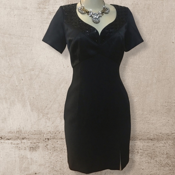 Liz Claiborne NIGHT Satin Beaded Sweetheart Cocktail Dress - Picture 3 of 10